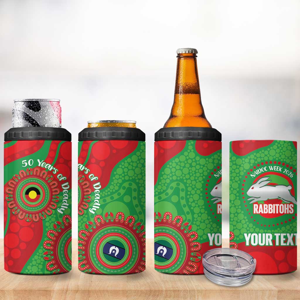 Rabbitohs NAIDOC Week 2026 Personalised 4 in 1 Can Cooler Tumbler 50 Years of Deadly Aboriginal Art