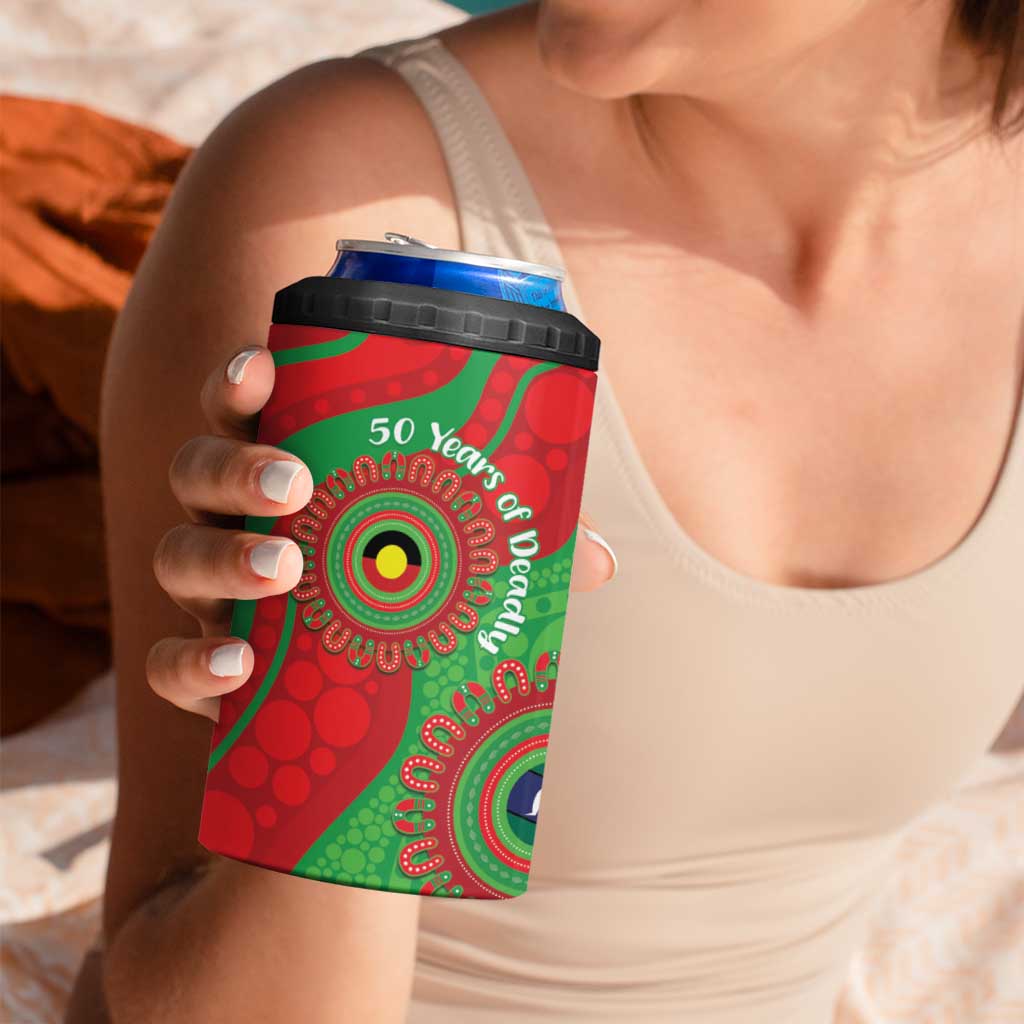 Rabbitohs NAIDOC Week 2026 Personalised 4 in 1 Can Cooler Tumbler 50 Years of Deadly Aboriginal Art