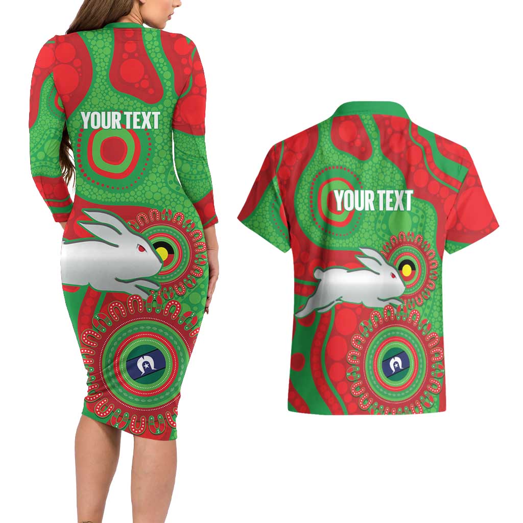 Rabbitohs NAIDOC Week 2026 Personalised Couples Matching Long Sleeve Bodycon Dress and Hawaiian Shirt 50 Years of Deadly Aboriginal Art