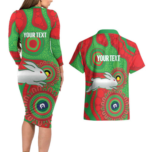 Rabbitohs NAIDOC Week 2026 Personalised Couples Matching Long Sleeve Bodycon Dress and Hawaiian Shirt 50 Years of Deadly Aboriginal Art