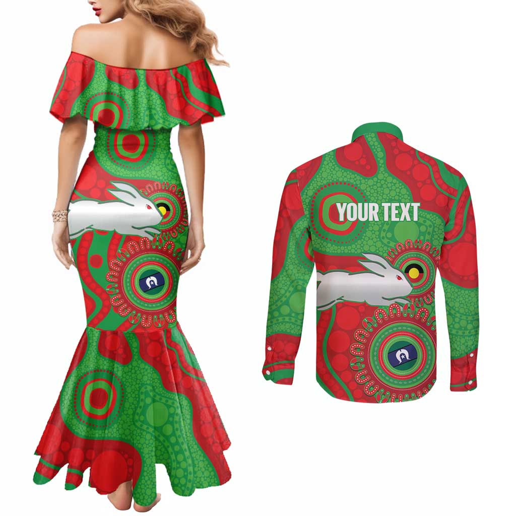 Rabbitohs NAIDOC Week 2026 Personalised Couples Matching Mermaid Dress and Long Sleeve Button Shirt 50 Years of Deadly Aboriginal Art