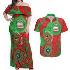 Rabbitohs NAIDOC Week 2026 Personalised Couples Matching Off Shoulder Maxi Dress and Hawaiian Shirt 50 Years of Deadly Aboriginal Art