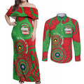 Rabbitohs NAIDOC Week 2026 Personalised Couples Matching Off Shoulder Maxi Dress and Long Sleeve Button Shirt 50 Years of Deadly Aboriginal Art