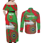 Rabbitohs NAIDOC Week 2026 Personalised Couples Matching Off Shoulder Maxi Dress and Long Sleeve Button Shirt 50 Years of Deadly Aboriginal Art