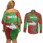 Rabbitohs NAIDOC Week 2026 Personalised Couples Matching Off Shoulder Short Dress and Long Sleeve Button Shirt 50 Years of Deadly Aboriginal Art