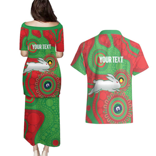 Rabbitohs NAIDOC Week 2026 Personalised Couples Matching Puletasi and Hawaiian Shirt 50 Years of Deadly Aboriginal Art
