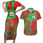 Rabbitohs NAIDOC Week 2026 Personalised Couples Matching Short Sleeve Bodycon Dress and Hawaiian Shirt 50 Years of Deadly Aboriginal Art