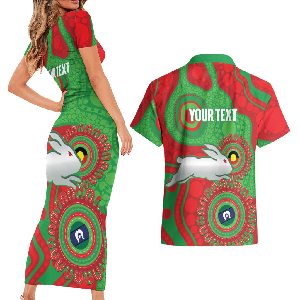 Rabbitohs NAIDOC Week 2026 Personalised Couples Matching Short Sleeve Bodycon Dress and Hawaiian Shirt 50 Years of Deadly Aboriginal Art