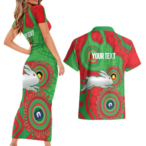 Rabbitohs NAIDOC Week 2026 Personalised Couples Matching Short Sleeve Bodycon Dress and Hawaiian Shirt 50 Years of Deadly Aboriginal Art