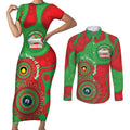 Rabbitohs NAIDOC Week 2026 Personalised Couples Matching Short Sleeve Bodycon Dress and Long Sleeve Button Shirt 50 Years of Deadly Aboriginal Art