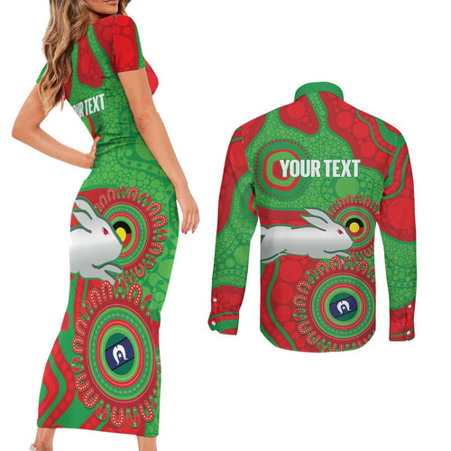 Rabbitohs NAIDOC Week 2026 Personalised Couples Matching Short Sleeve Bodycon Dress and Long Sleeve Button Shirt 50 Years of Deadly Aboriginal Art