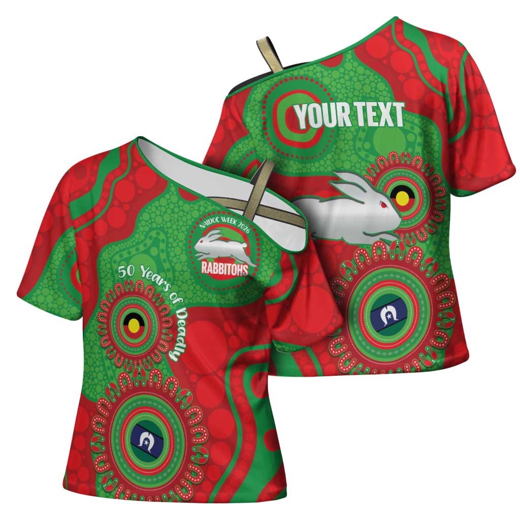 Rabbitohs NAIDOC Week 2026 Personalised Cross Shoulder Shirt 50 Years of Deadly Aboriginal Art