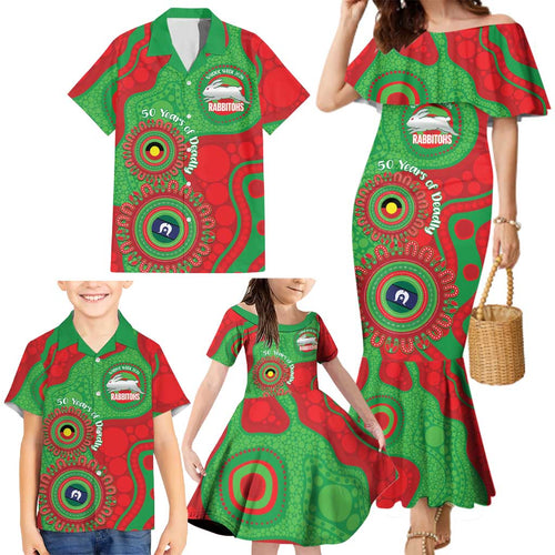 Rabbitohs NAIDOC Week 2026 Personalised Family Matching Mermaid Dress and Hawaiian Shirt 50 Years of Deadly Aboriginal Art