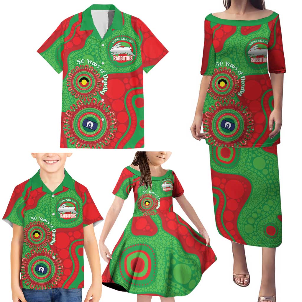 Rabbitohs NAIDOC Week 2026 Personalised Family Matching Puletasi and Hawaiian Shirt 50 Years of Deadly Aboriginal Art