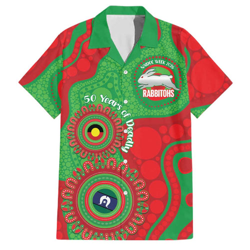 Rabbitohs NAIDOC Week 2026 Personalised Family Matching Short Sleeve Bodycon Dress and Hawaiian Shirt 50 Years of Deadly Aboriginal Art