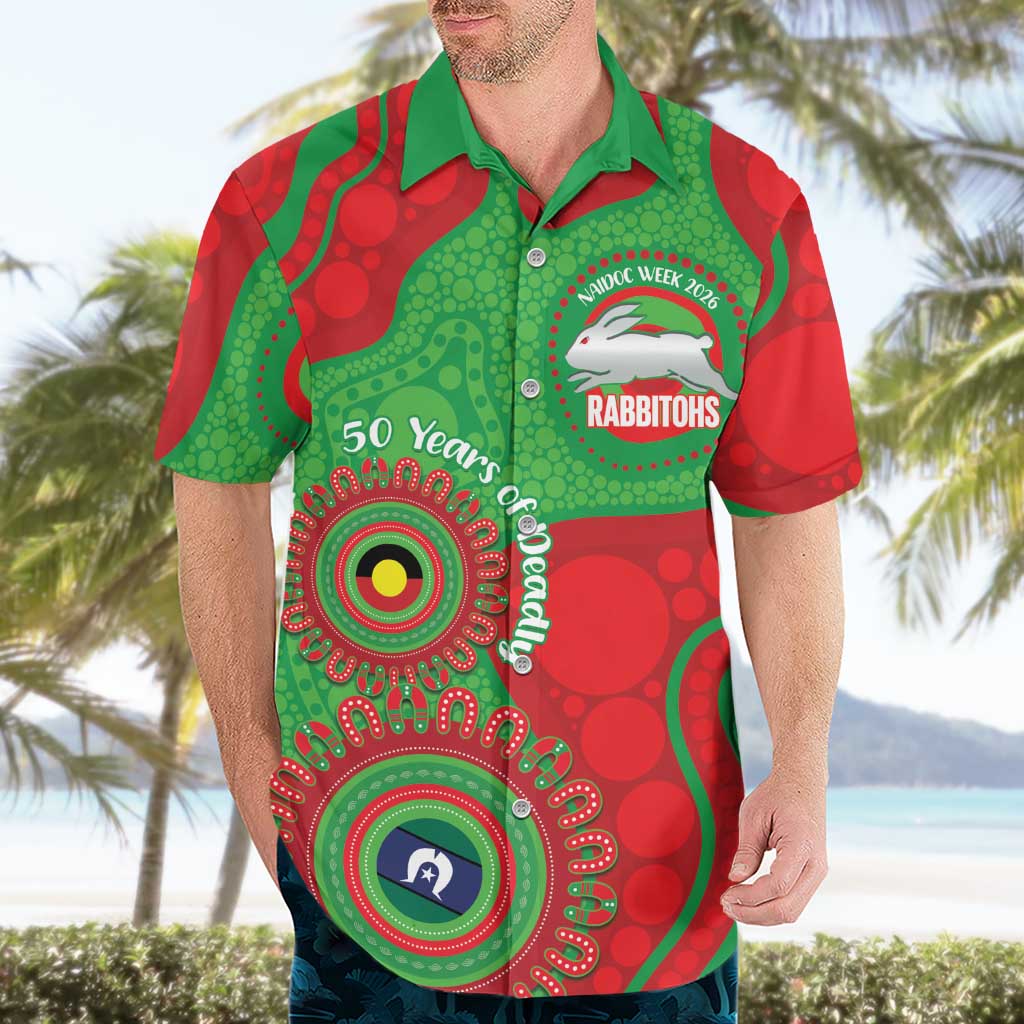 Rabbitohs NAIDOC Week 2026 Personalised Hawaiian Shirt 50 Years of Deadly Aboriginal Art