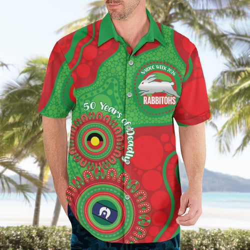 Rabbitohs NAIDOC Week 2026 Personalised Hawaiian Shirt 50 Years of Deadly Aboriginal Art