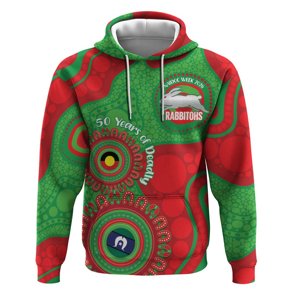 Rabbitohs NAIDOC Week 2026 Personalised Hoodie 50 Years of Deadly Aboriginal Art