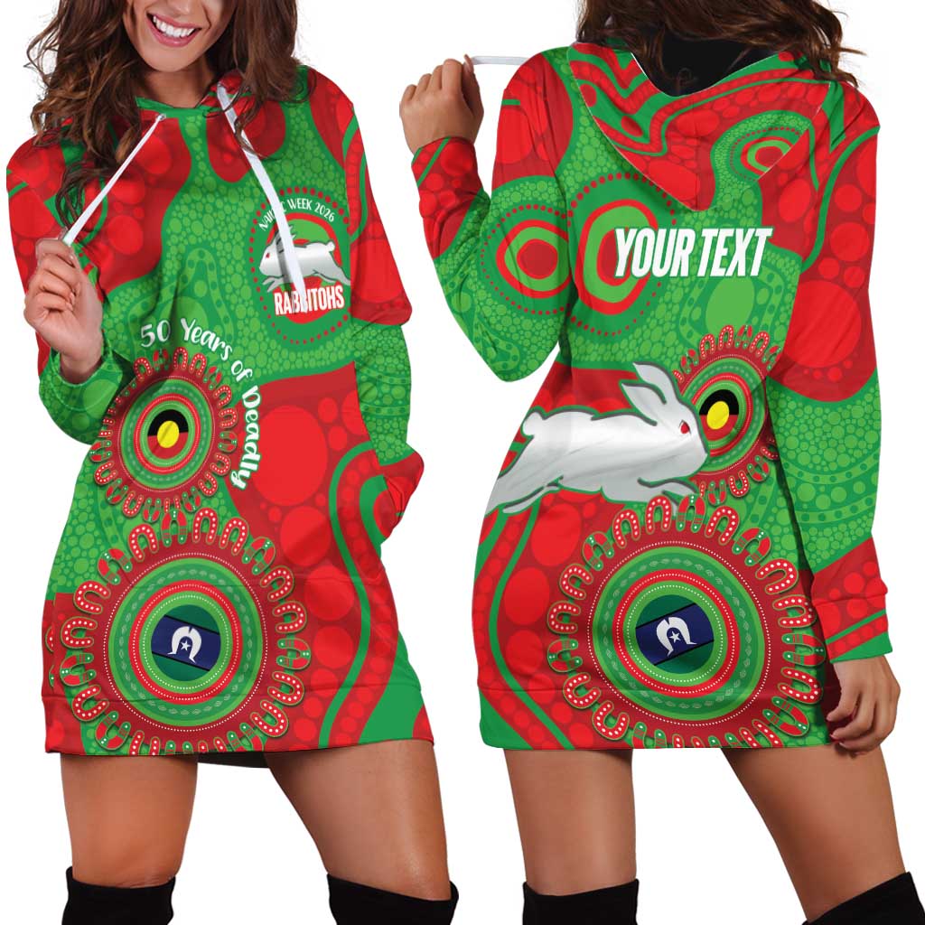 Rabbitohs NAIDOC Week 2026 Personalised Hoodie Dress 50 Years of Deadly Aboriginal Art