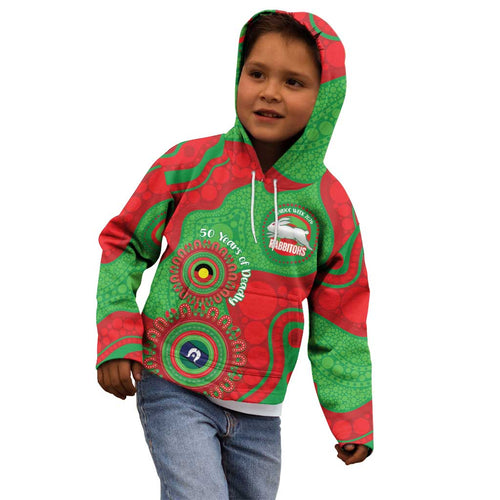 Rabbitohs NAIDOC Week 2026 Personalised Kid Hoodie 50 Years of Deadly Aboriginal Art