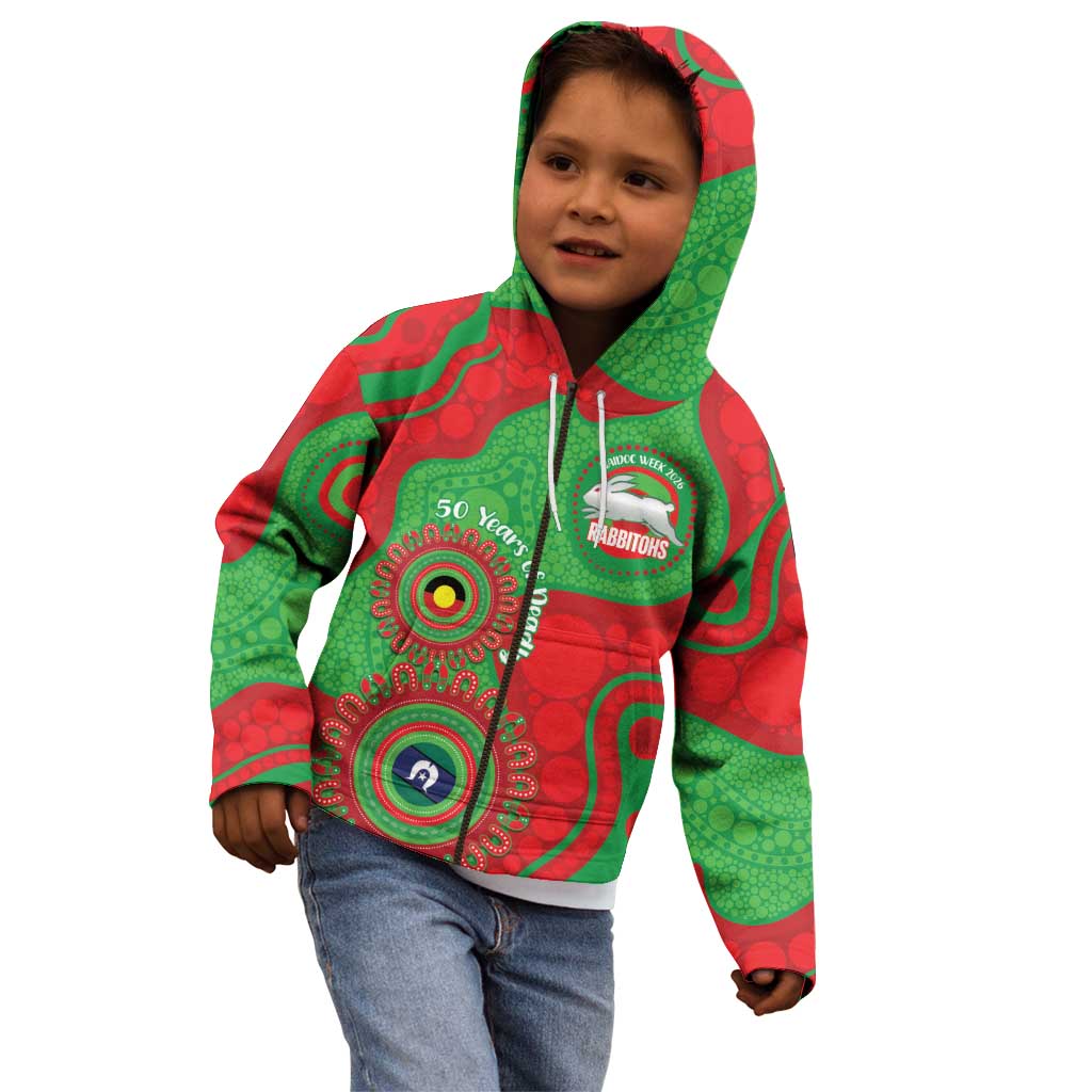 Rabbitohs NAIDOC Week 2026 Personalised Kid Hoodie 50 Years of Deadly Aboriginal Art