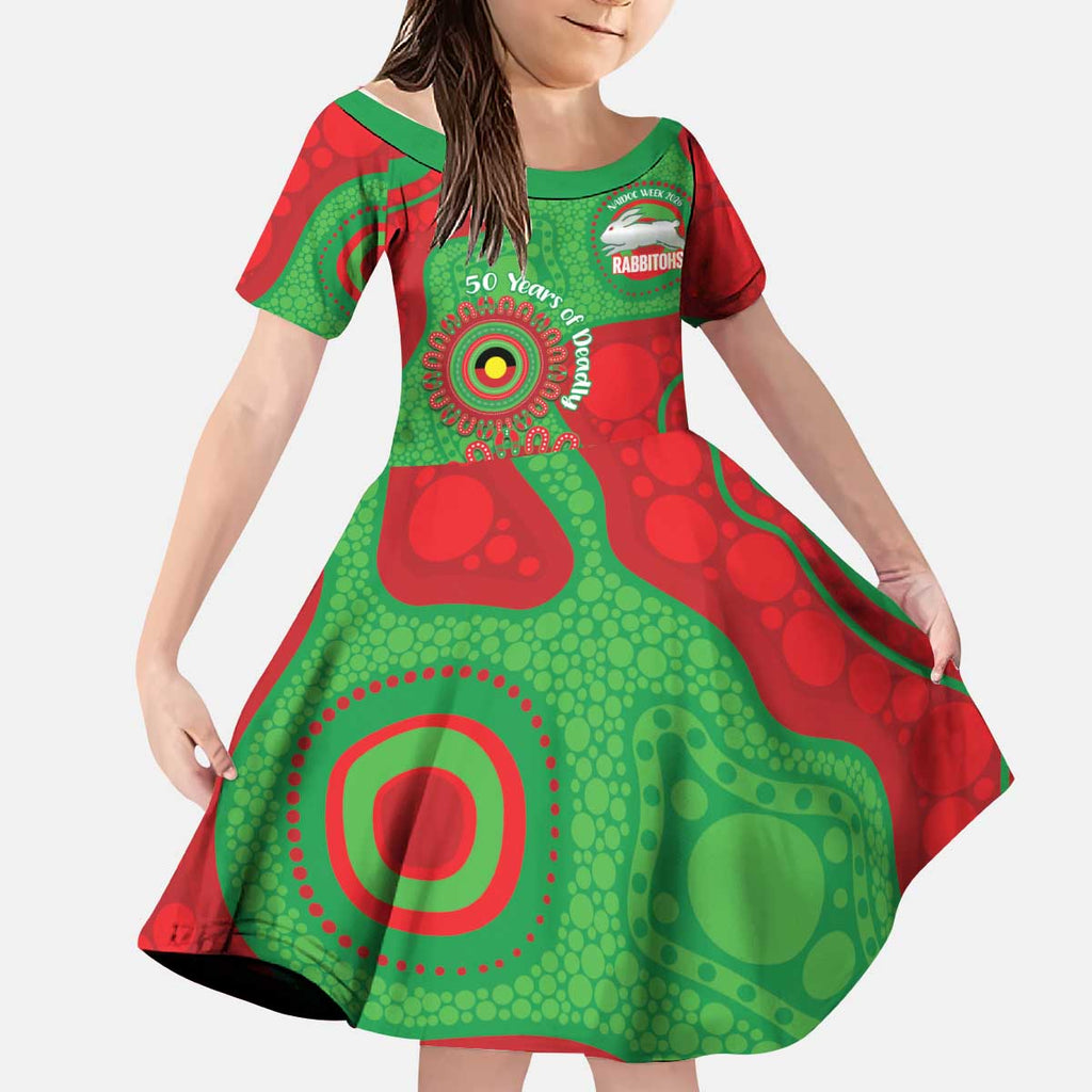 Rabbitohs NAIDOC Week 2026 Personalised Kid Short Sleeve Dress 50 Years of Deadly Aboriginal Art