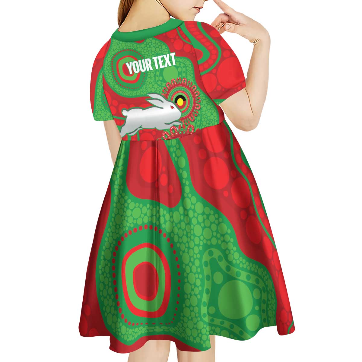 Rabbitohs NAIDOC Week 2026 Personalised Kid Short Sleeve Dress 50 Years of Deadly Aboriginal Art