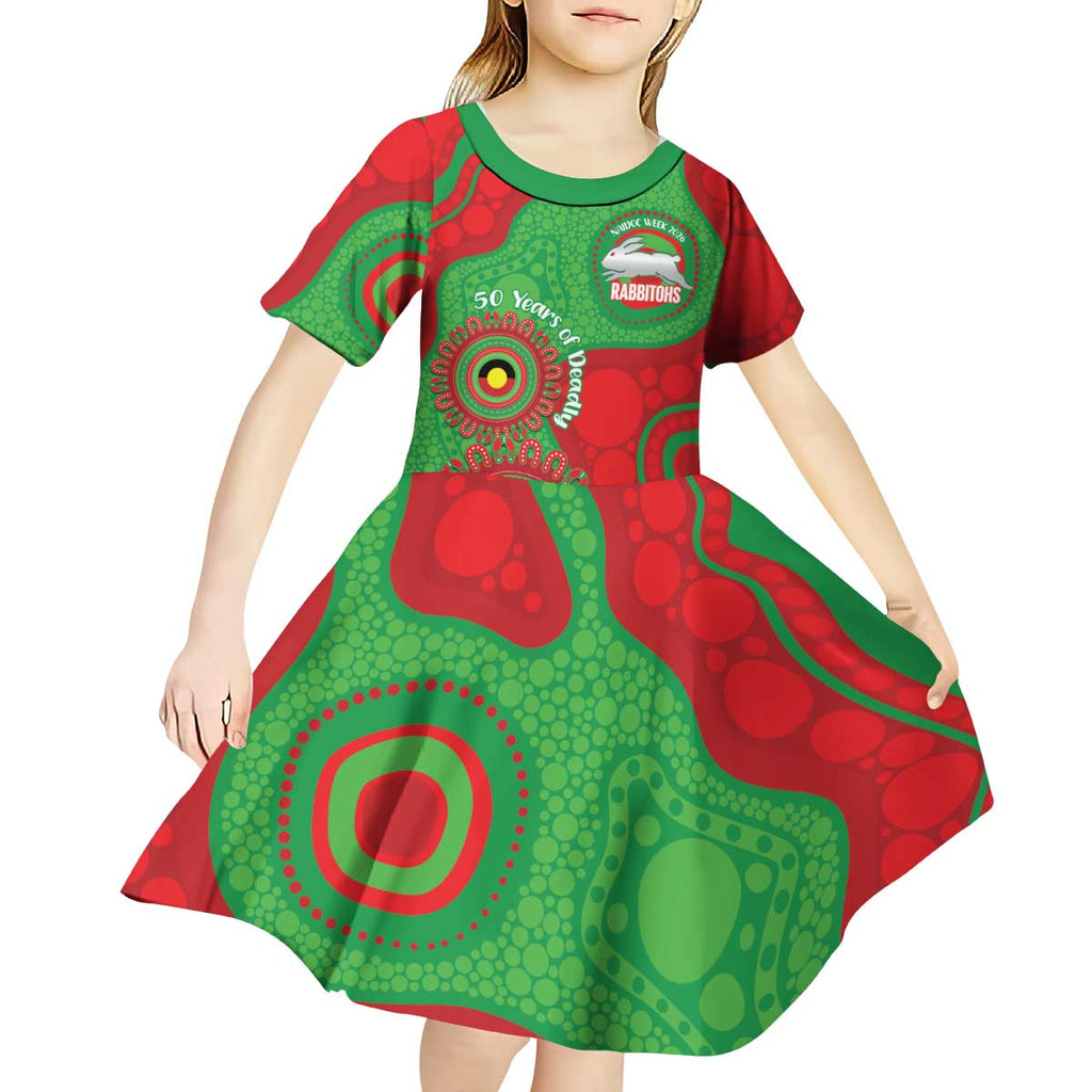 Rabbitohs NAIDOC Week 2026 Personalised Kid Short Sleeve Dress 50 Years of Deadly Aboriginal Art