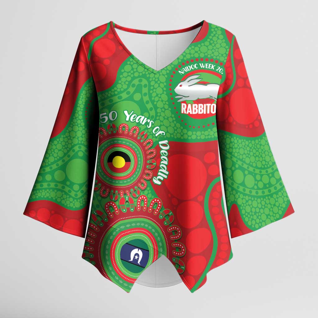 Rabbitohs NAIDOC Week 2026 Personalised Kimono Sleeve Blouse 50 Years of Deadly Aboriginal Art