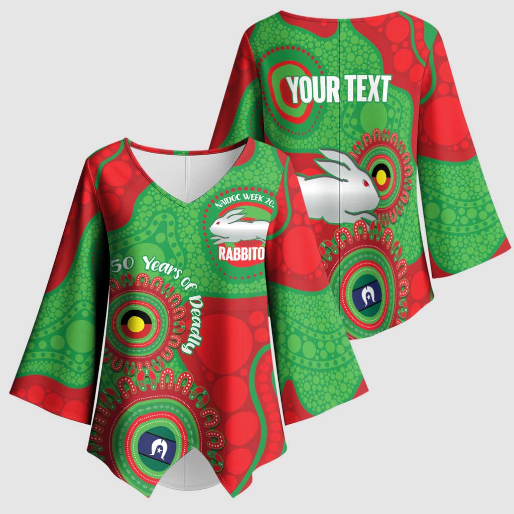 Rabbitohs NAIDOC Week 2026 Personalised Kimono Sleeve Blouse 50 Years of Deadly Aboriginal Art
