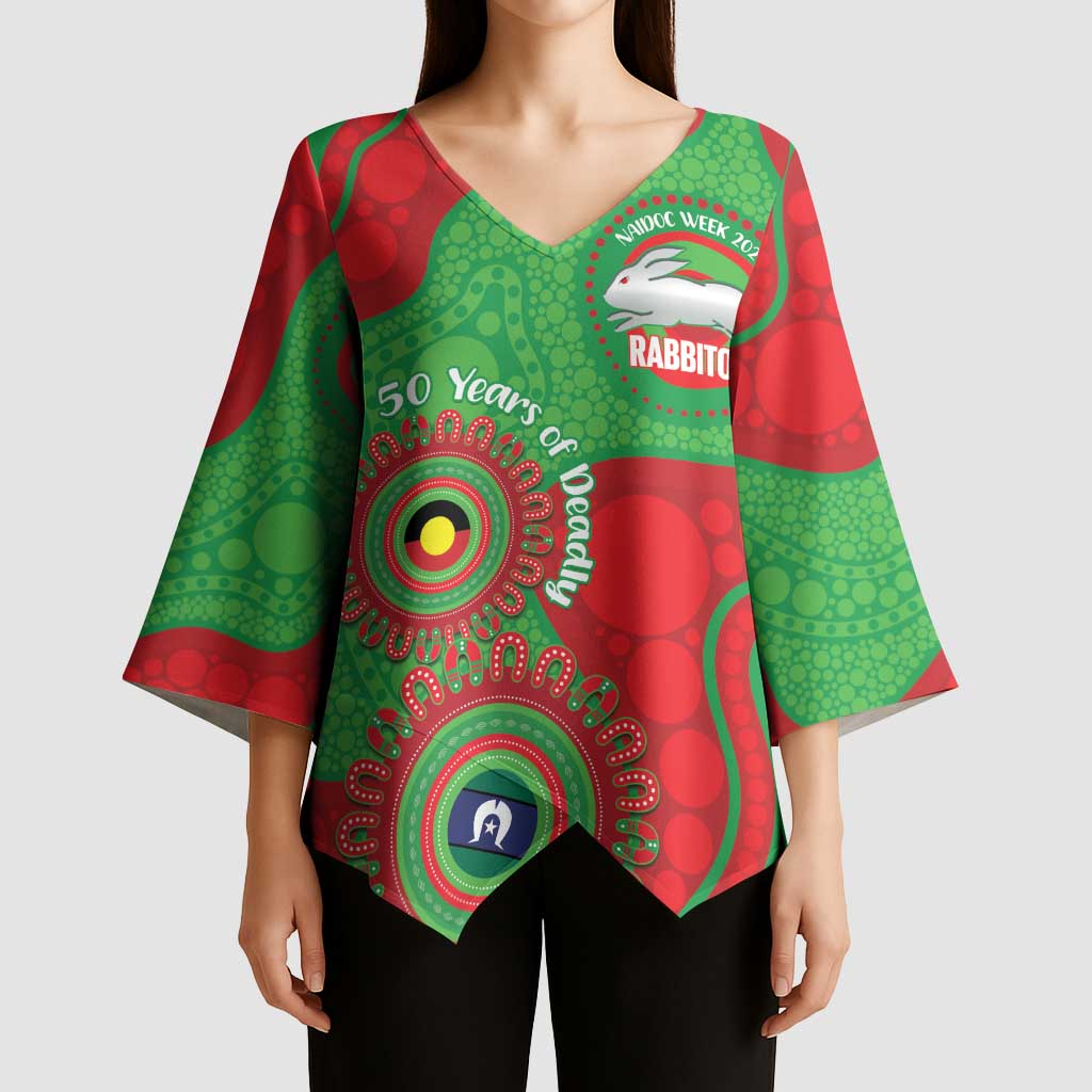 Rabbitohs NAIDOC Week 2026 Personalised Kimono Sleeve Blouse 50 Years of Deadly Aboriginal Art