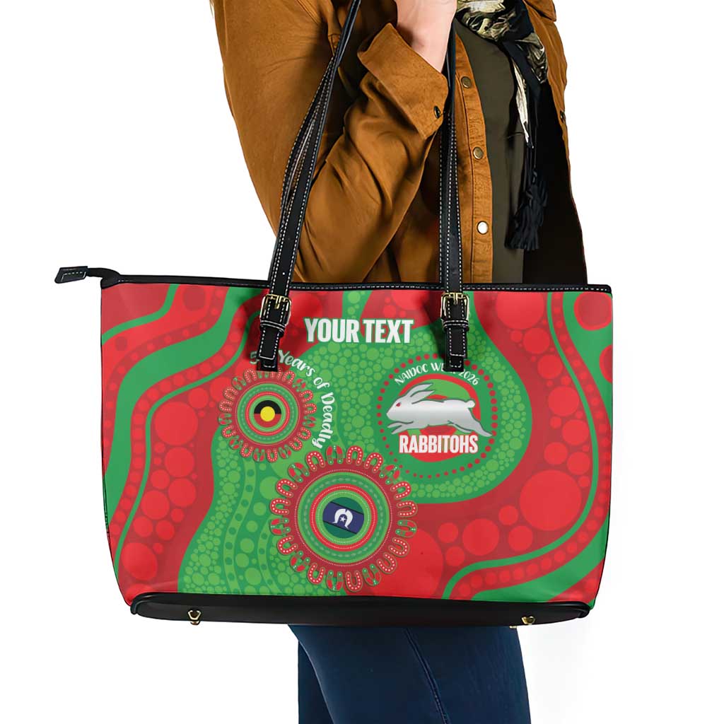 Rabbitohs NAIDOC Week 2026 Personalised Leather Tote Bag 50 Years of Deadly Aboriginal Art