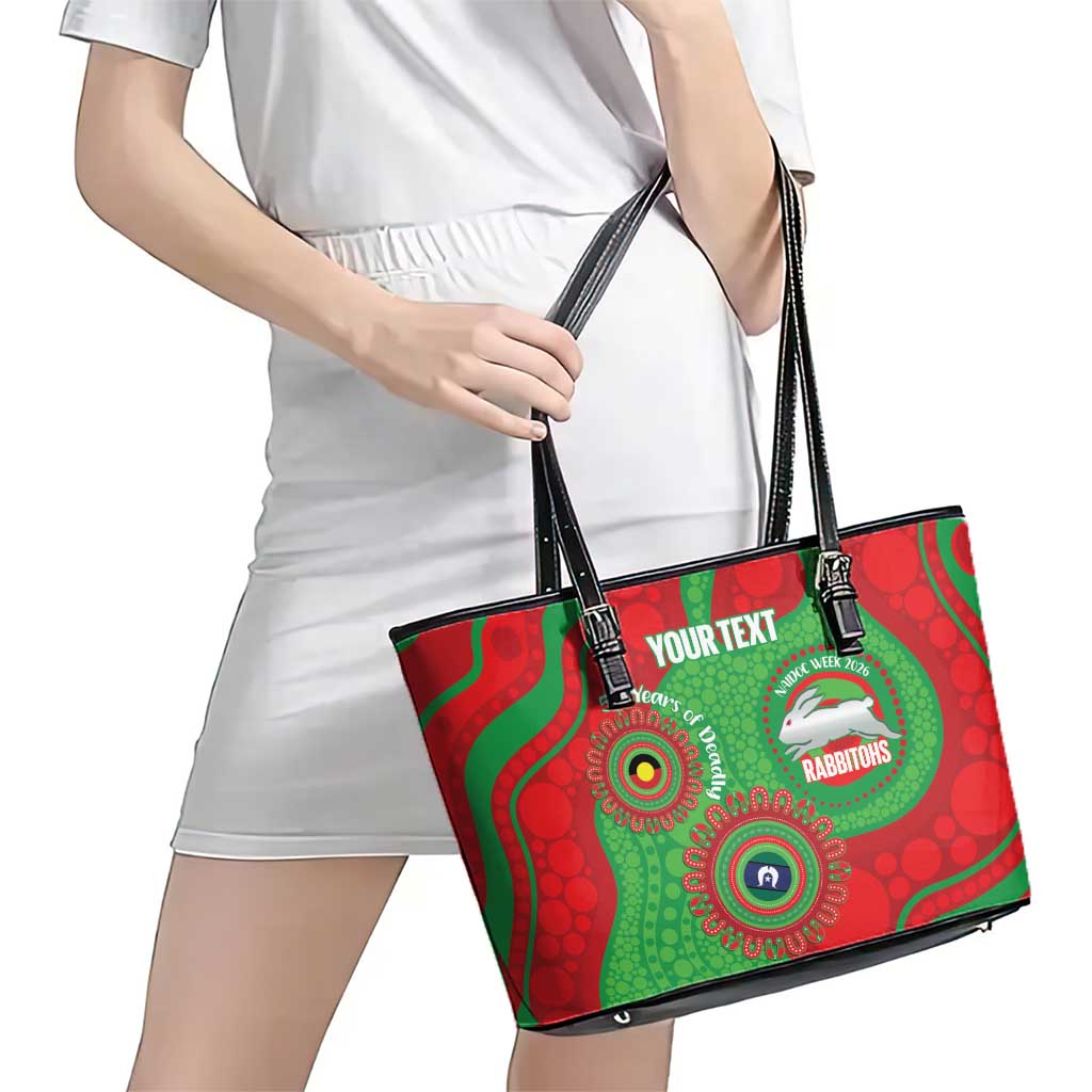 Rabbitohs NAIDOC Week 2026 Personalised Leather Tote Bag 50 Years of Deadly Aboriginal Art