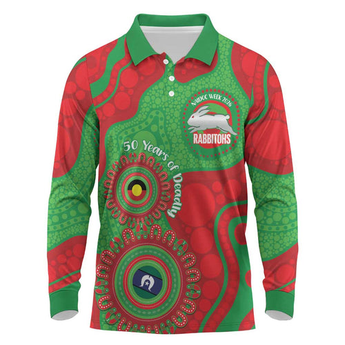 Rabbitohs NAIDOC Week 2026 Personalised Long Sleeve Polo Shirt 50 Years of Deadly Aboriginal Art
