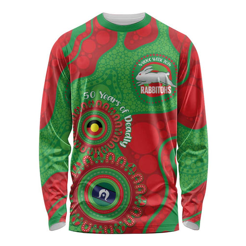 Rabbitohs NAIDOC Week 2026 Personalised Long Sleeve Shirt 50 Years of Deadly Aboriginal Art