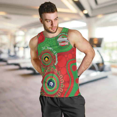 Rabbitohs NAIDOC Week 2026 Personalised Men Tank Top 50 Years of Deadly Aboriginal Art