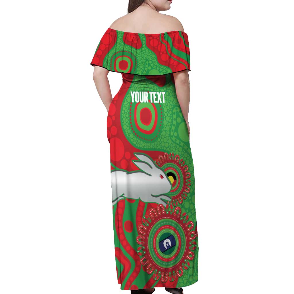 Rabbitohs NAIDOC Week 2026 Personalised Off Shoulder Maxi Dress 50 Years of Deadly Aboriginal Art