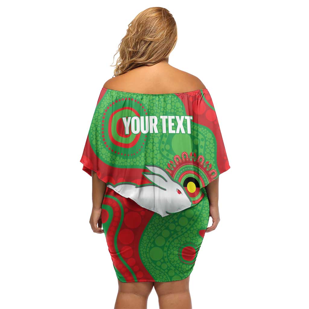 Rabbitohs NAIDOC Week 2026 Personalised Off Shoulder Short Dress 50 Years of Deadly Aboriginal Art