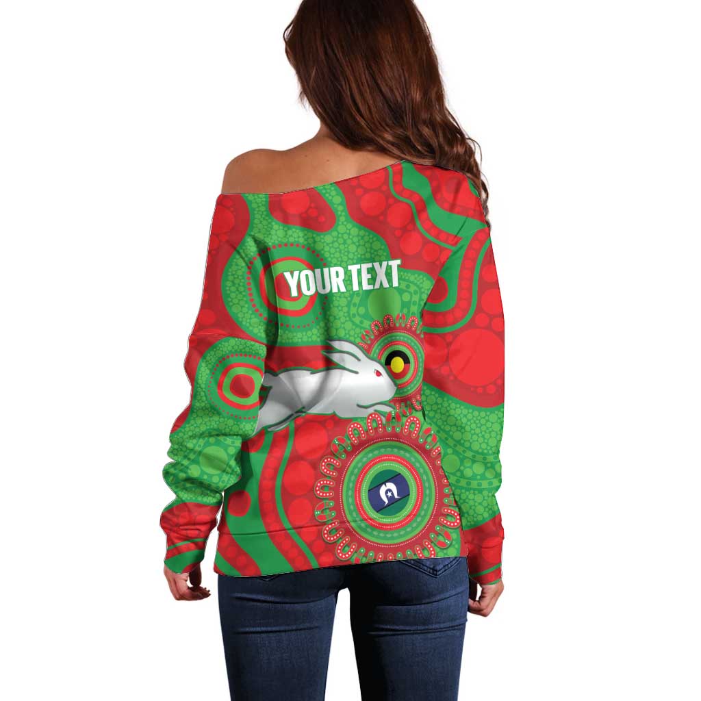 Rabbitohs NAIDOC Week 2026 Personalised Off Shoulder Sweater 50 Years of Deadly Aboriginal Art