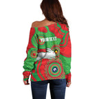 Rabbitohs NAIDOC Week 2026 Personalised Off Shoulder Sweater 50 Years of Deadly Aboriginal Art