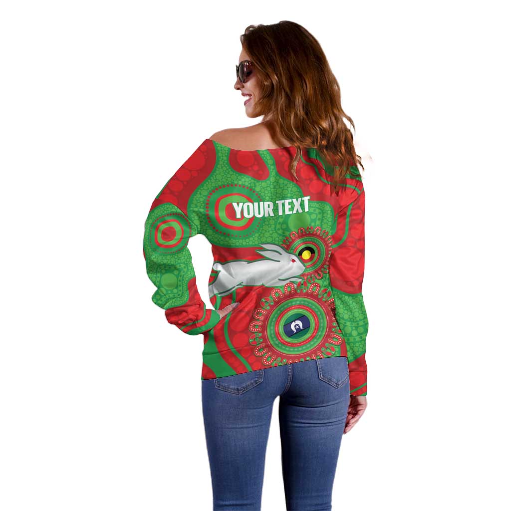 Rabbitohs NAIDOC Week 2026 Personalised Off Shoulder Sweater 50 Years of Deadly Aboriginal Art