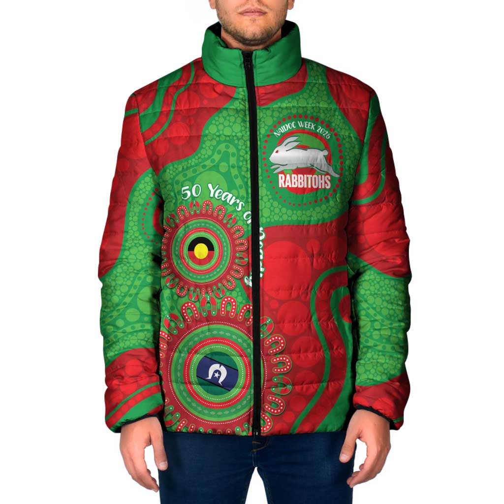 Rabbitohs NAIDOC Week 2026 Personalised Padded Jacket 50 Years of Deadly Aboriginal Art