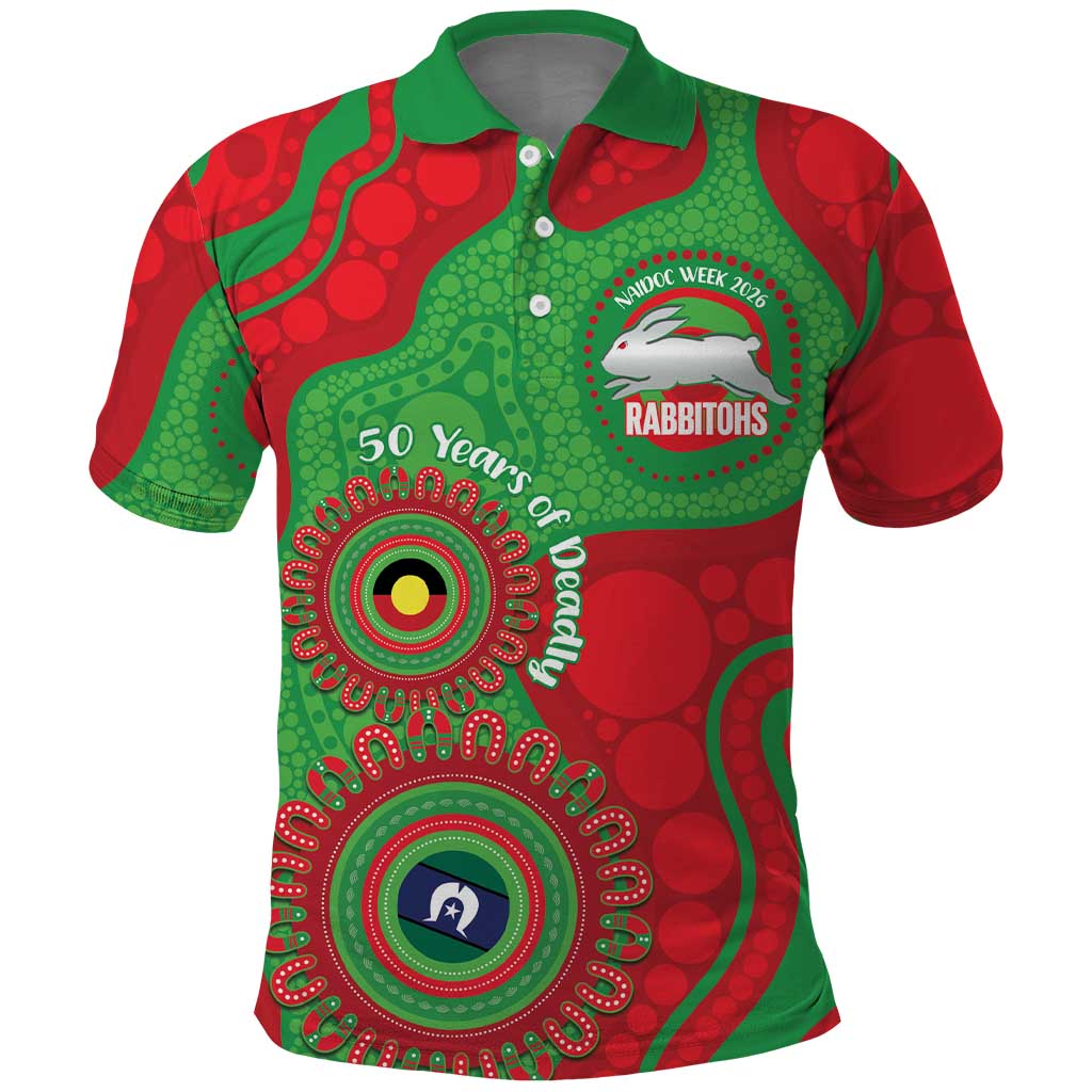 Rabbitohs NAIDOC Week 2026 Personalised Polo Shirt 50 Years of Deadly Aboriginal Art