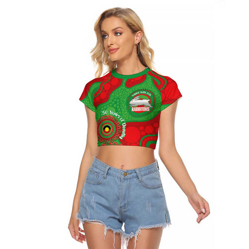 Rabbitohs NAIDOC Week 2026 Personalised Raglan Cropped T Shirt 50 Years of Deadly Aboriginal Art
