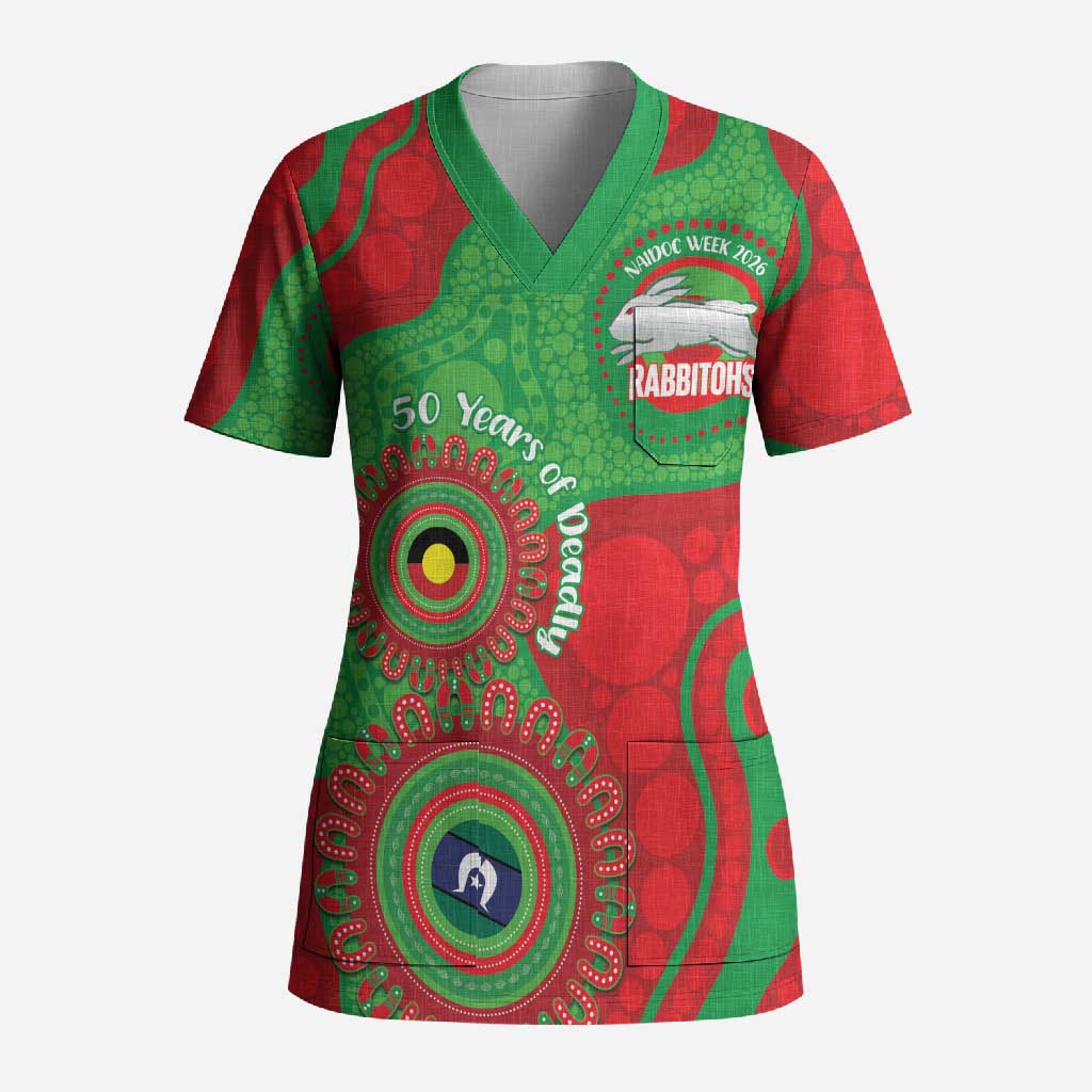Rabbitohs NAIDOC Week 2026 Personalised Scrub Top 50 Years of Deadly Aboriginal Art