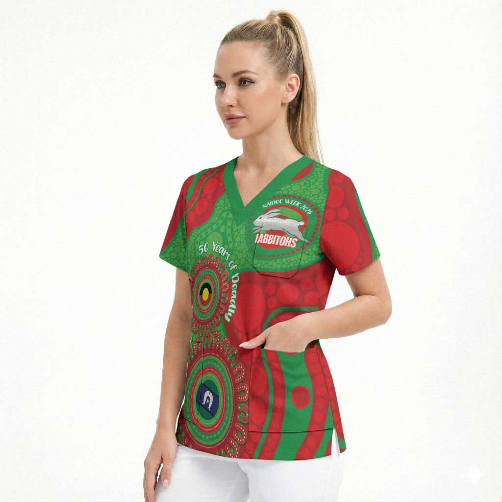 Rabbitohs NAIDOC Week 2026 Personalised Scrub Top 50 Years of Deadly Aboriginal Art