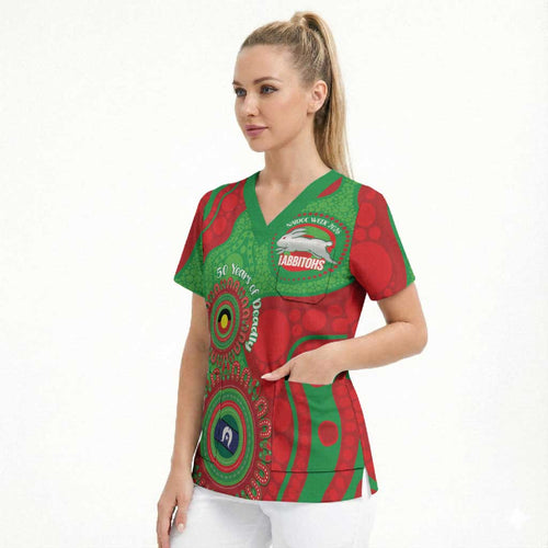 Rabbitohs NAIDOC Week 2026 Personalised Scrub Top 50 Years of Deadly Aboriginal Art
