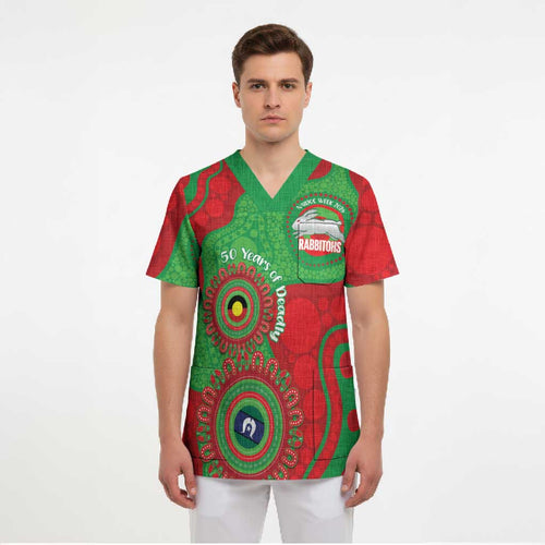Rabbitohs NAIDOC Week 2026 Personalised Scrub Top 50 Years of Deadly Aboriginal Art