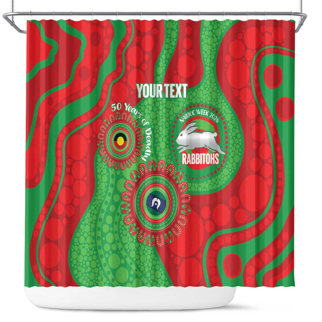 Rabbitohs NAIDOC Week 2026 Personalised Shower Curtain 50 Years of Deadly Aboriginal Art