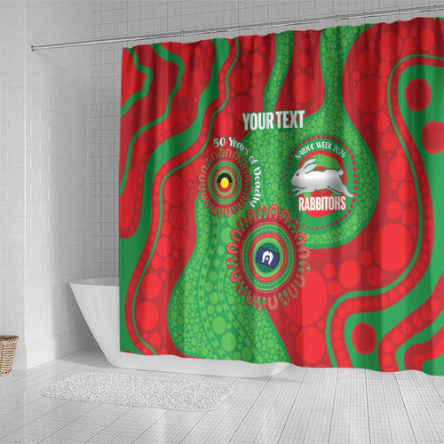 Rabbitohs NAIDOC Week 2026 Personalised Shower Curtain 50 Years of Deadly Aboriginal Art